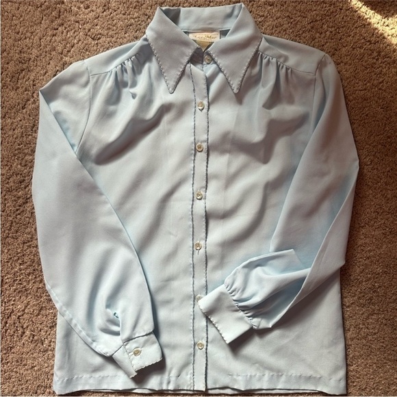Lee Mar Pageant Tops - Vintage Lee Mar Pageant Secretary Blouse – Powder Blue Scallop Trim – Size 12